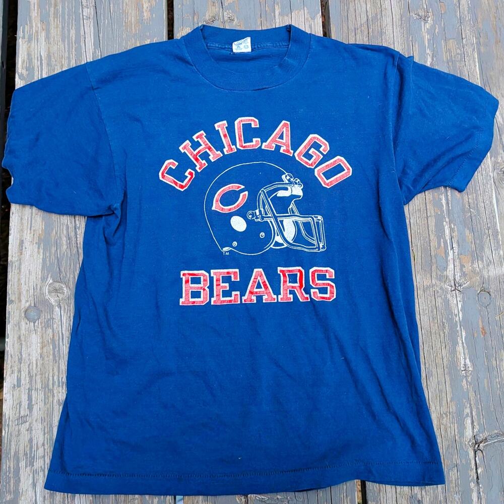 Vintage 80s Champion Blue Bar Chicago Bears NFL T-Shirt Mens XL 50/50 USA